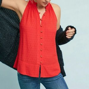 ANTHRO Maeve Alemeda Halter Button Front Top